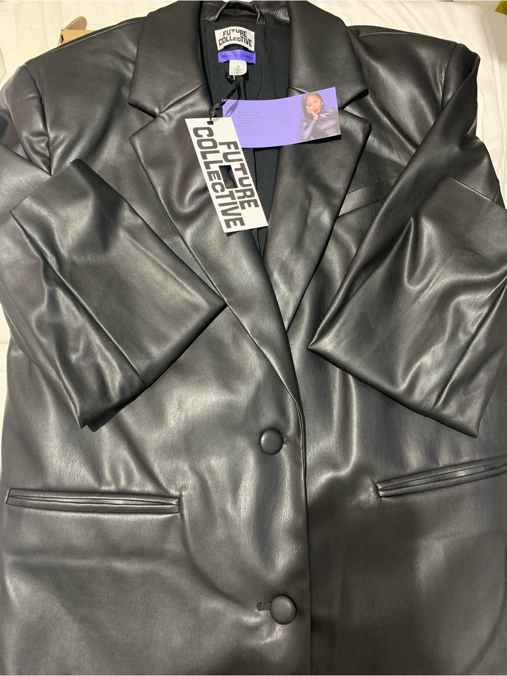 Future Collective Women's Black Faux Leather Blazer Jacket